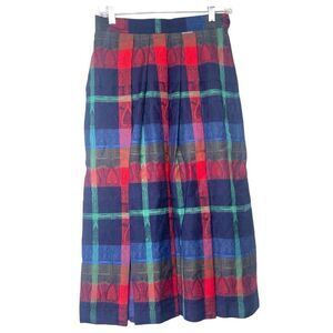 Geiger Austria Wool Pleated Skirt Womens 38 Colorful Plaid w/ Pockets & Lined‎
